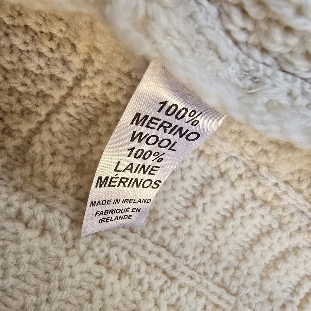 Aran Mor Ireland Cable Knit Cardigan Sweater Merino Wool Cream Womens Large - Picture 12 of 16